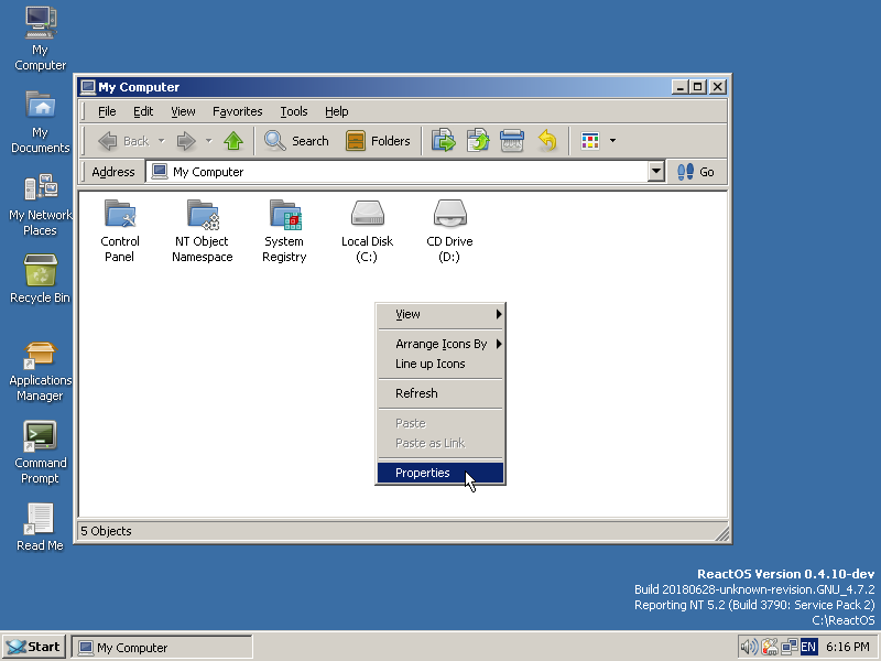 [SHELL32] Add 'Properties' menu item in My Computer by katahiromz · Pull Request 647 · reactos