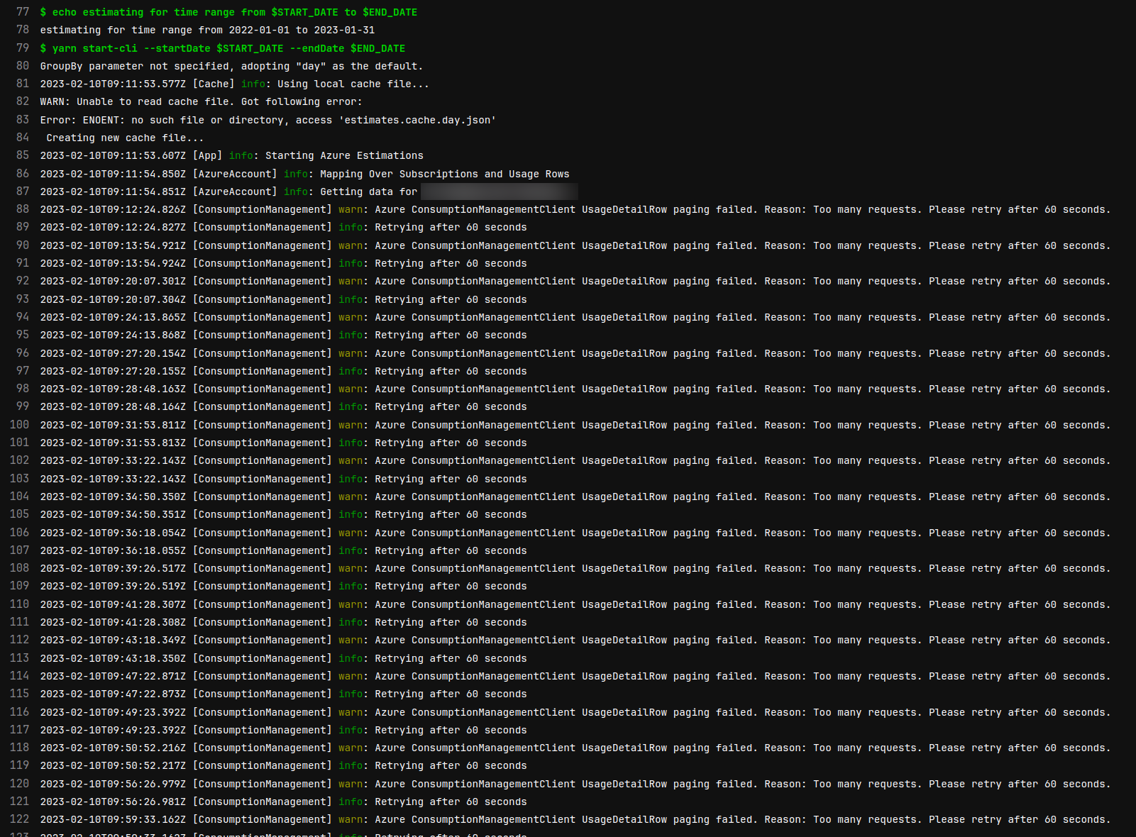 Big Azure estimations never finish due to error in rate limit retry ...