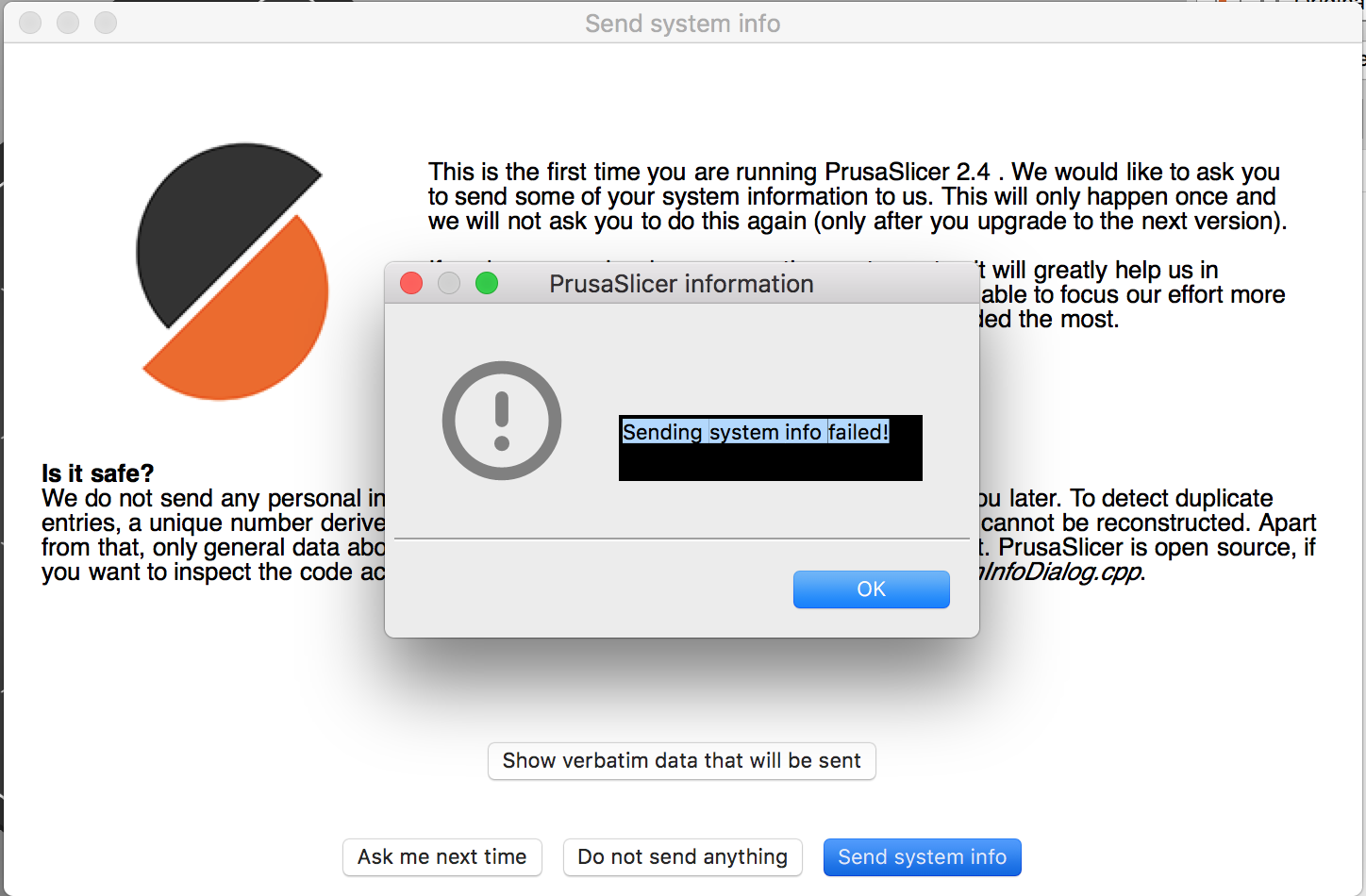 sending system info failed