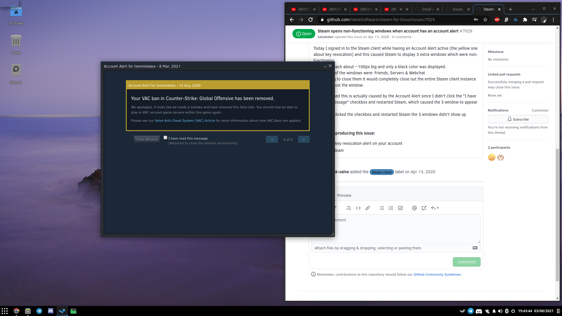 Steam opens nonfunctioning windows when account has an account alert