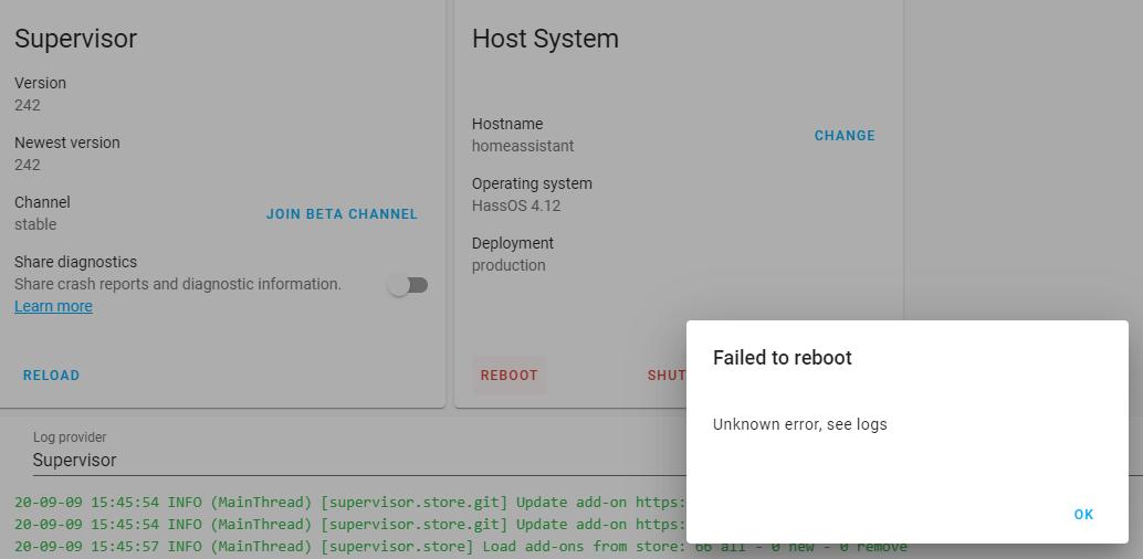 Failed to reboot