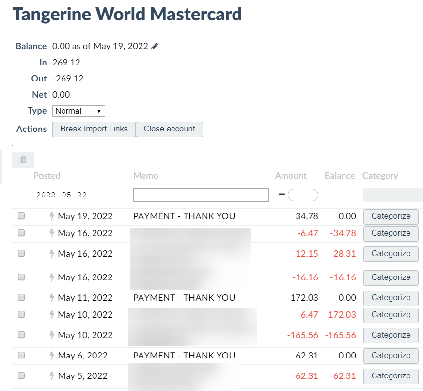 Tangerine Mastercard synced via Simplefin does not include additional