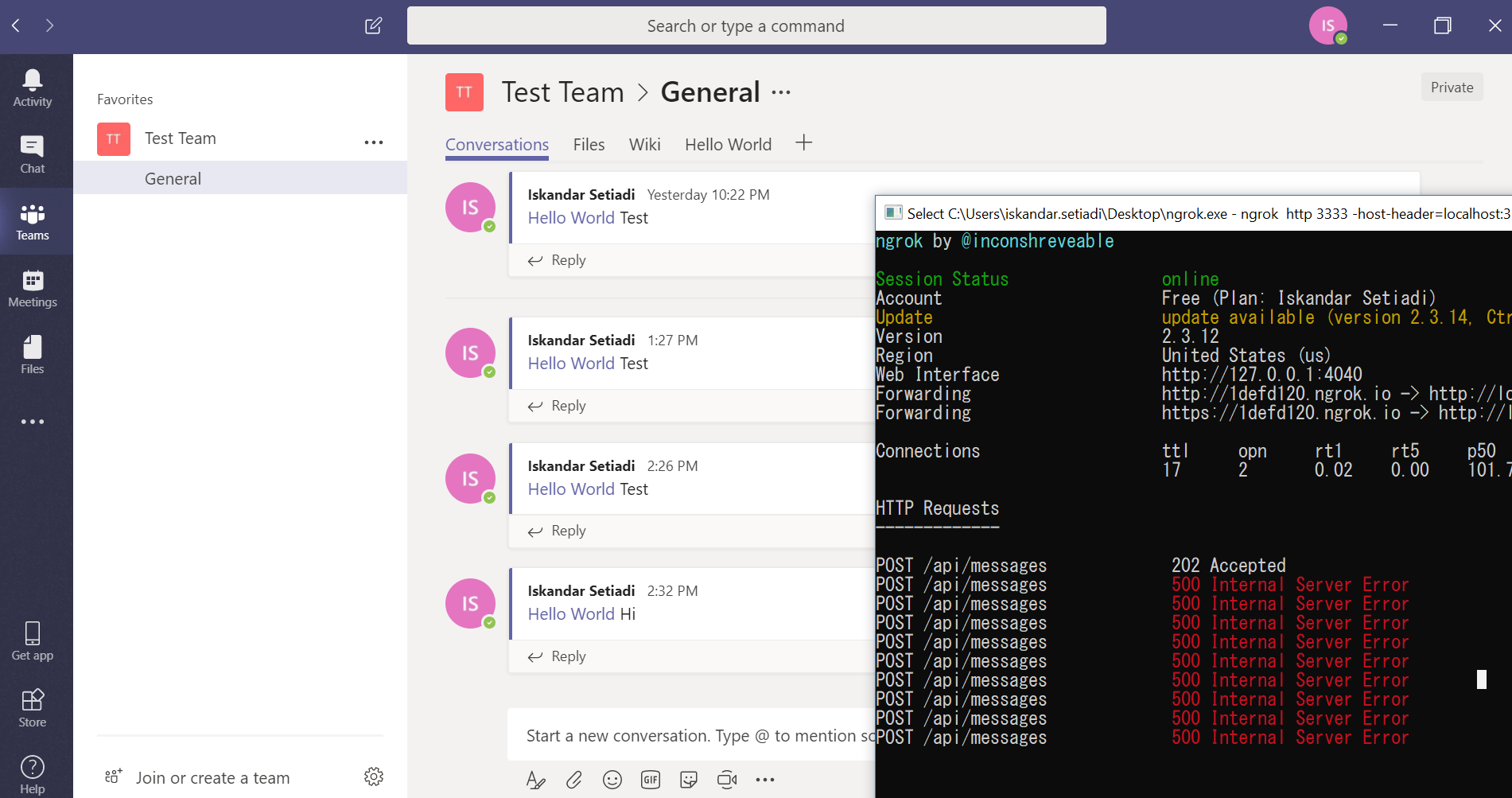 test message teams