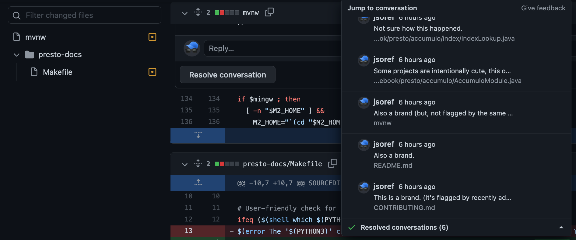 Give feedback link in pull request conversations filter is unhelpful