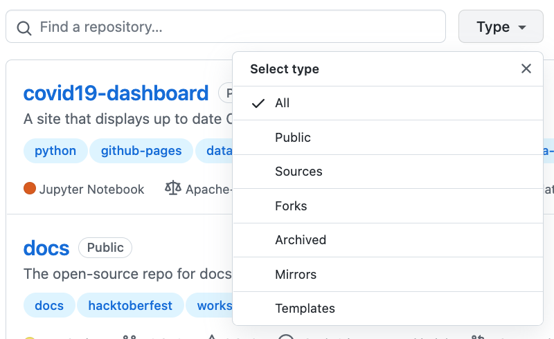 Please document filtering repositories · Issue #16782 · github/docs ...