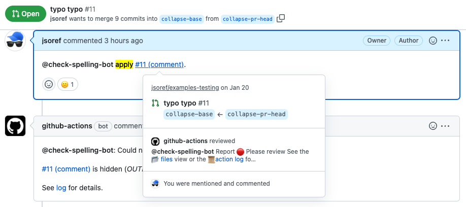 Hovercard references to comments in current object should include ...