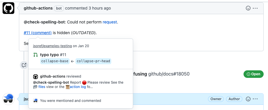 Hovercard references to comments in current object should include ...