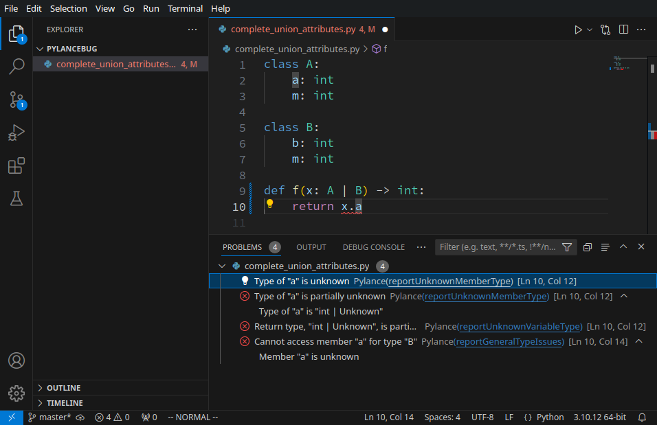 Pylance attribute completion for `typing.Union` expressions includes ...