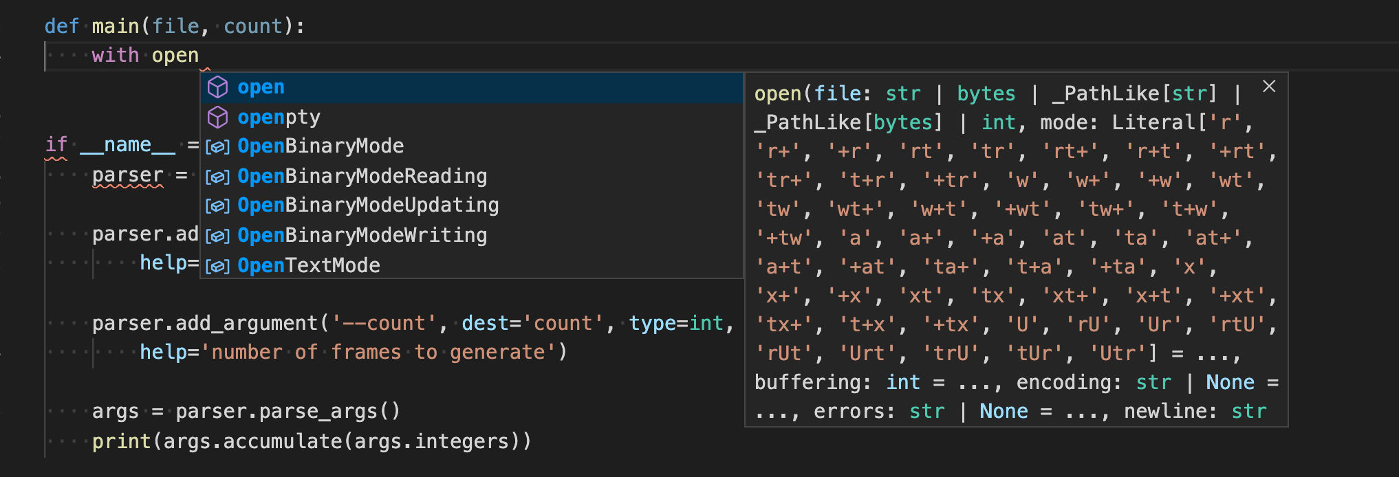 Confusing IntelliSense for `open` · Issue #267 · microsoft/pylance ...