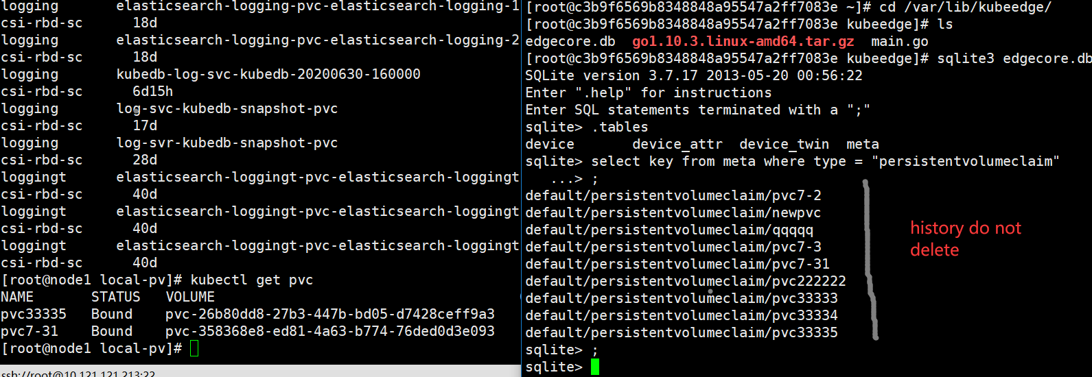 delete pvc and pv that edgecore sqlite cannot delete information