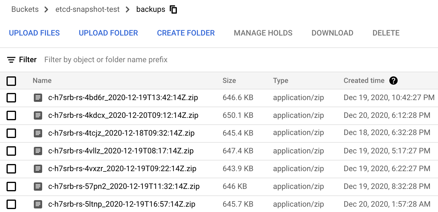 The number of etcd snapshots saved in GCS exceeds the retention of