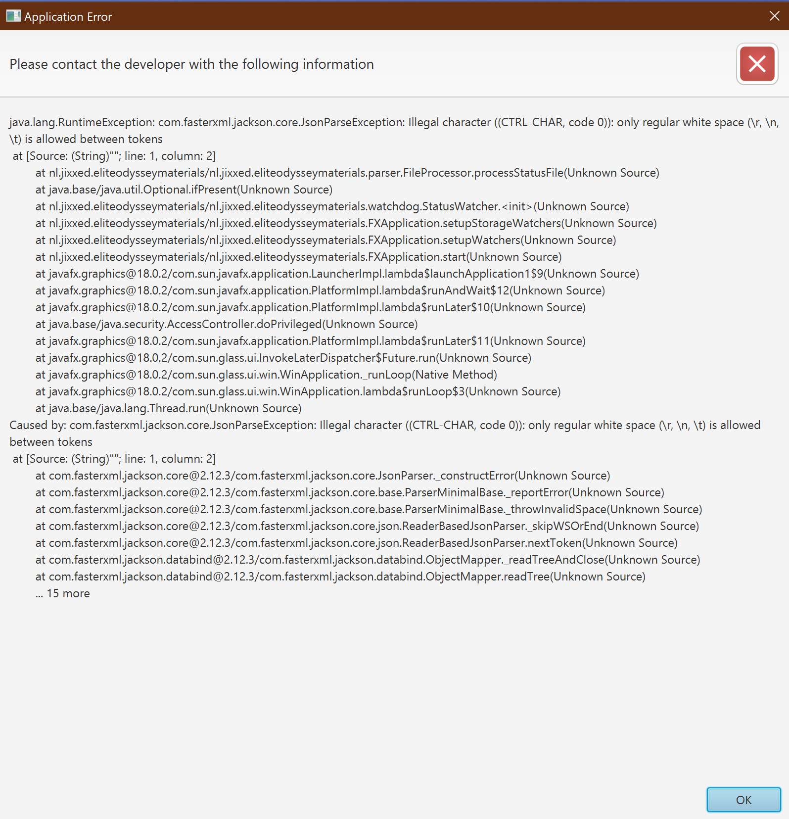Application error on startup issue 116 jixxed ed odyssey materials