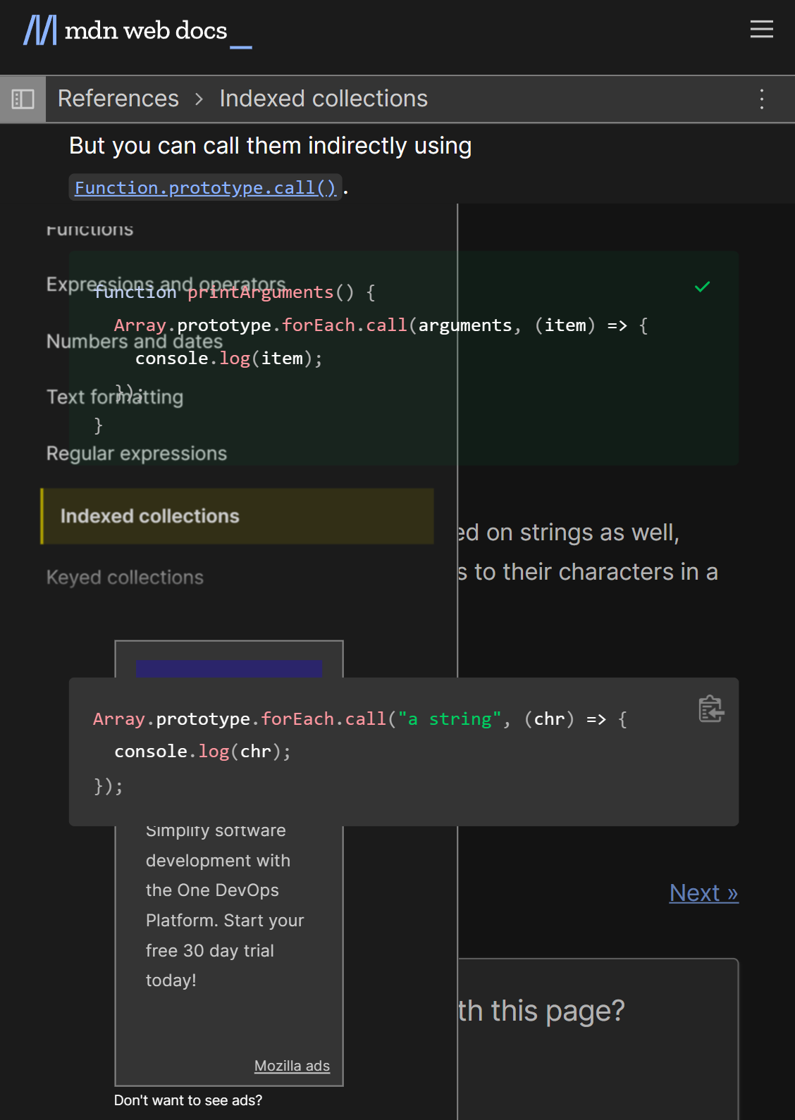 Mobile sidebar obstructed by main page code blocks · Issue 8646 · mdn