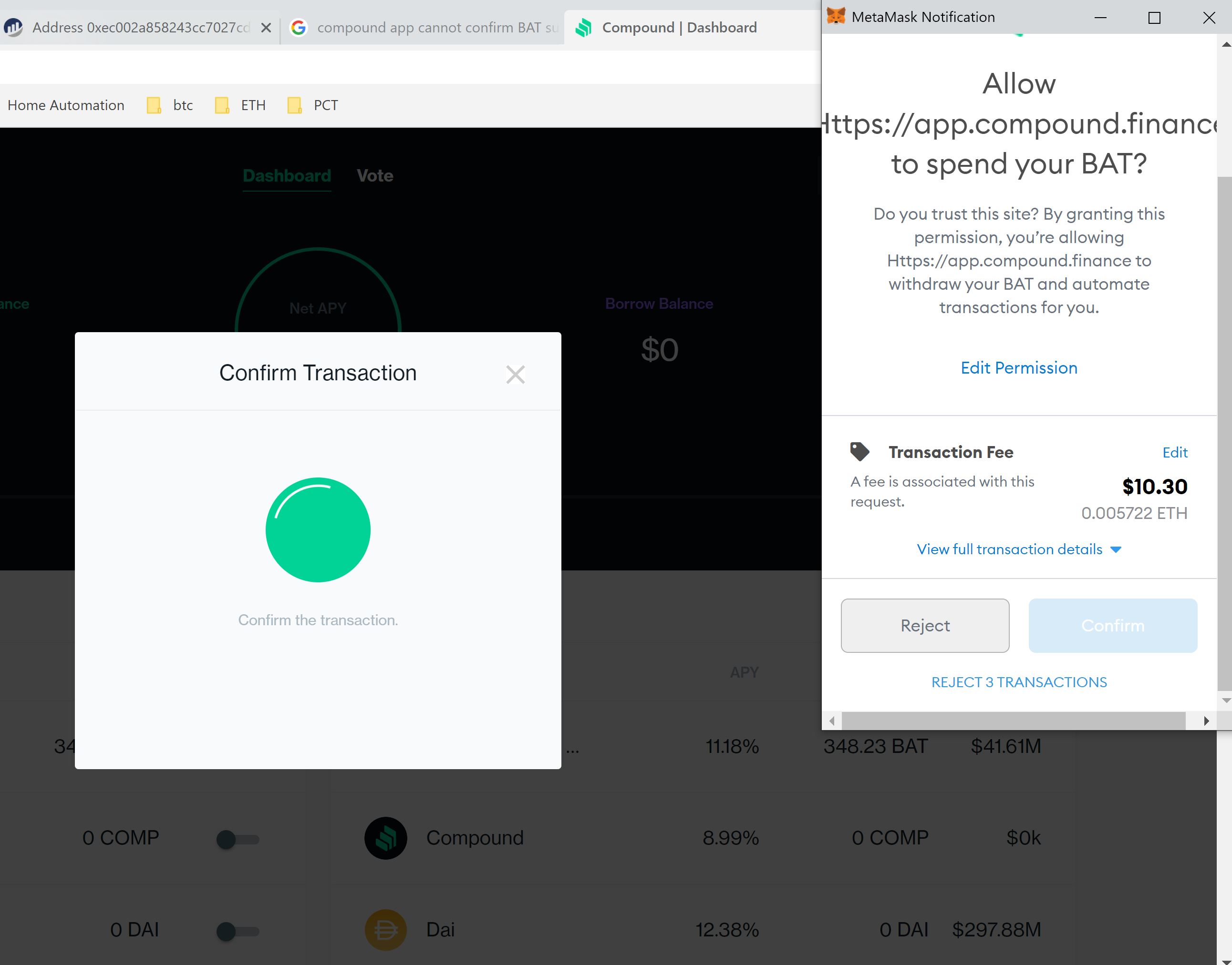 Extension on Brave does not confirm (greyed button) deposits into