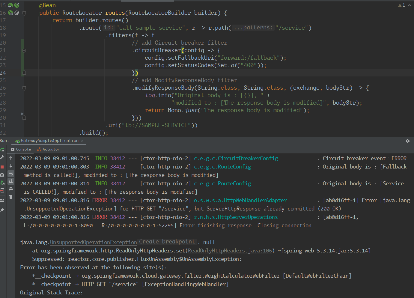 ModifyResponseBody filter called twice with Exception thrown when used ...