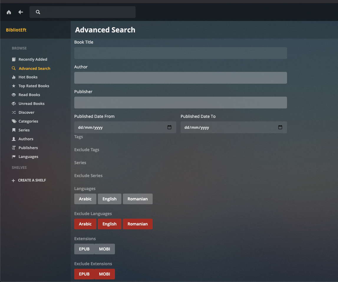 caliBlur! theme: Advanced search page header is incorrectly positioned ...