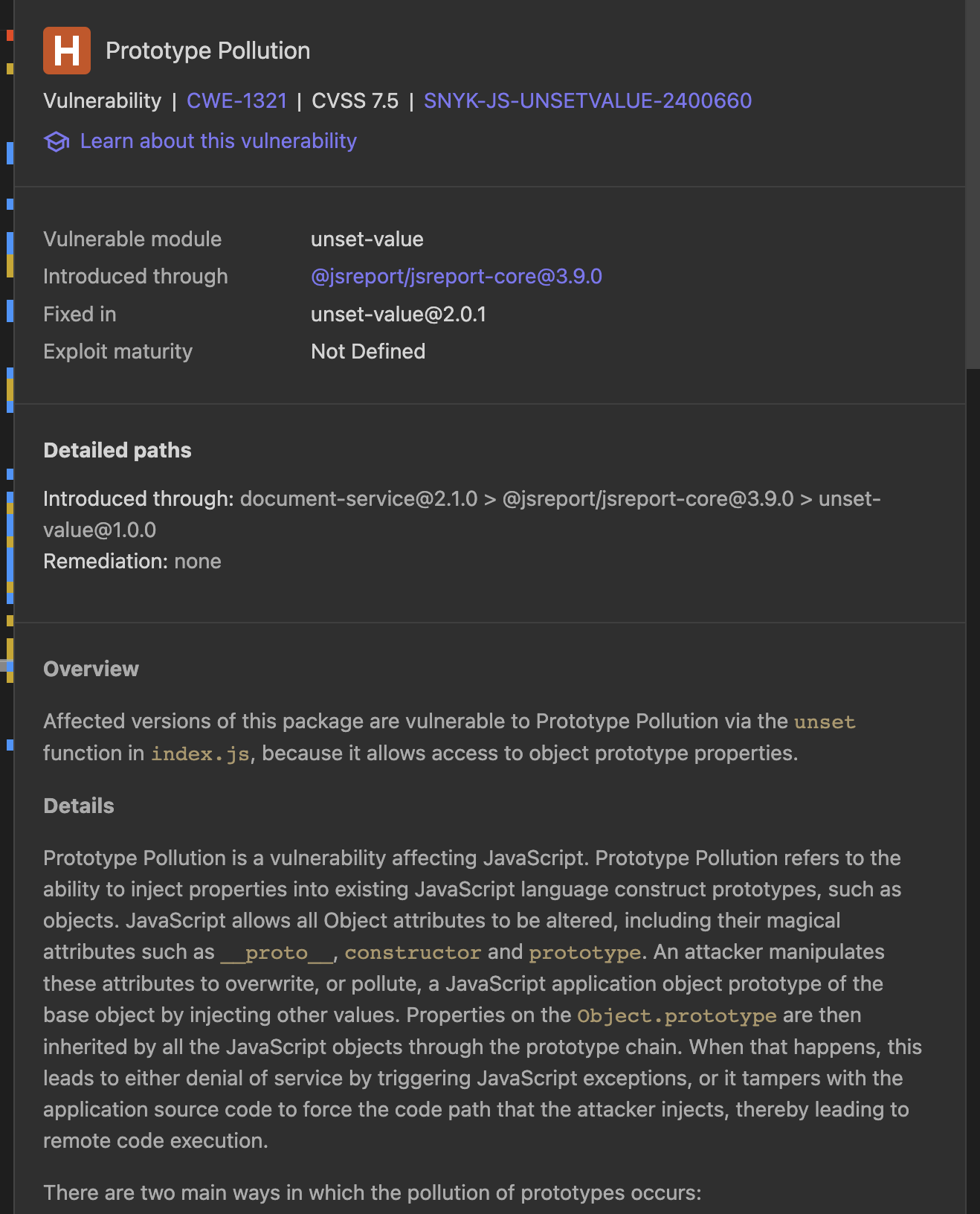 Two prototype pollution vulnerabilites identified using snyk tool ...