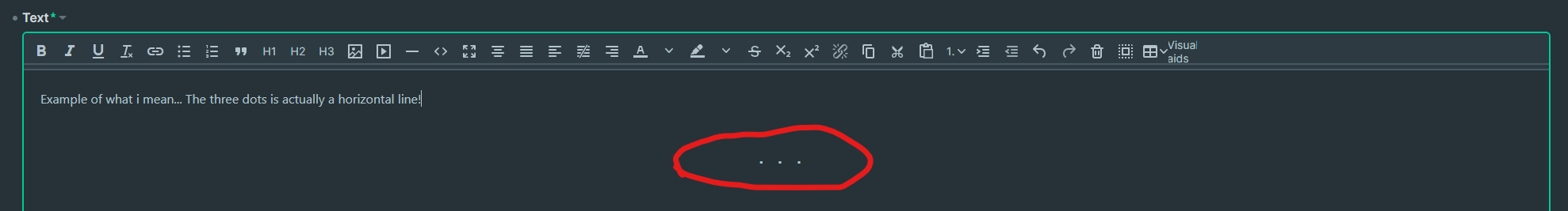 Horizontal line in WYSIWYG showing as three dots · Issue #4752 ...