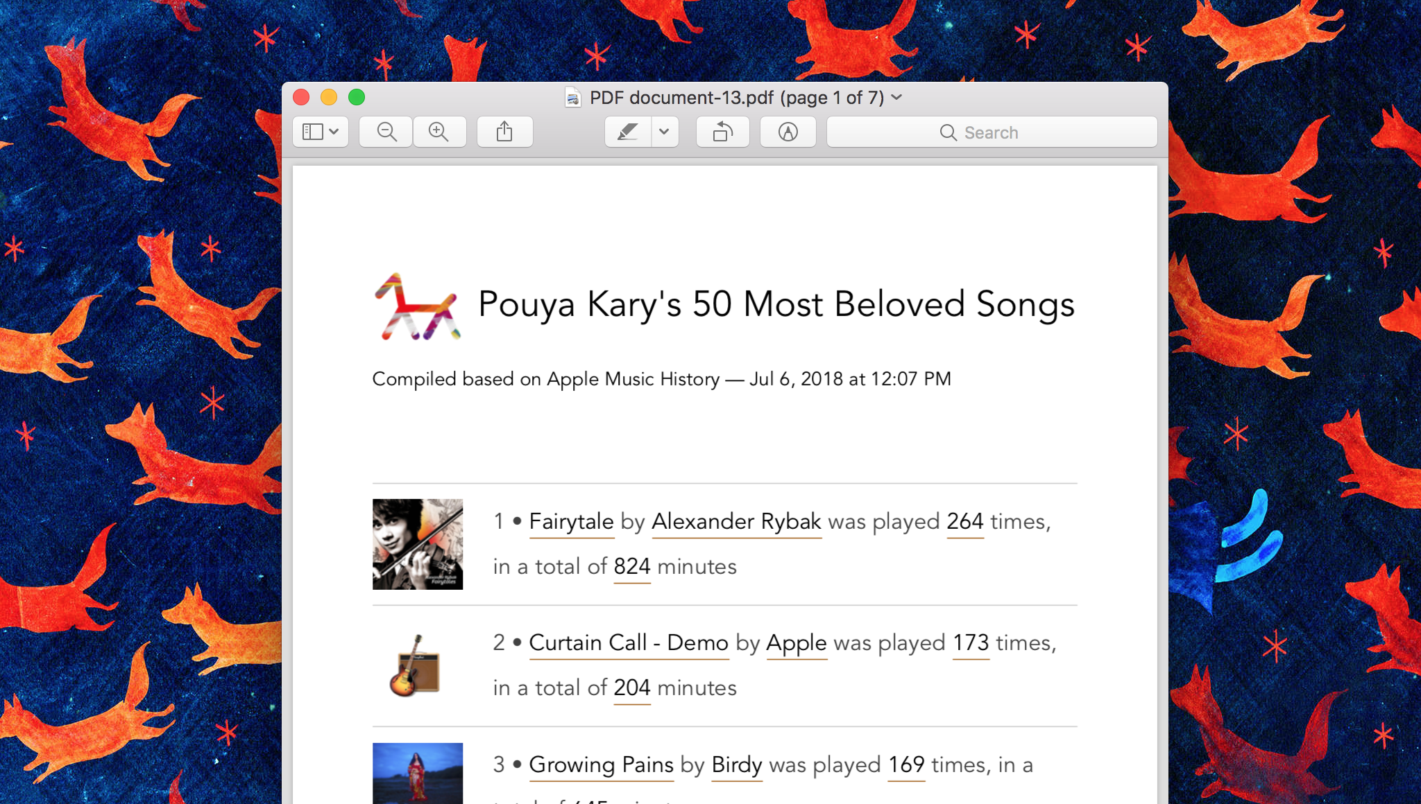 Pouya Kary's 50 Most favorite Apple Music songs workflow