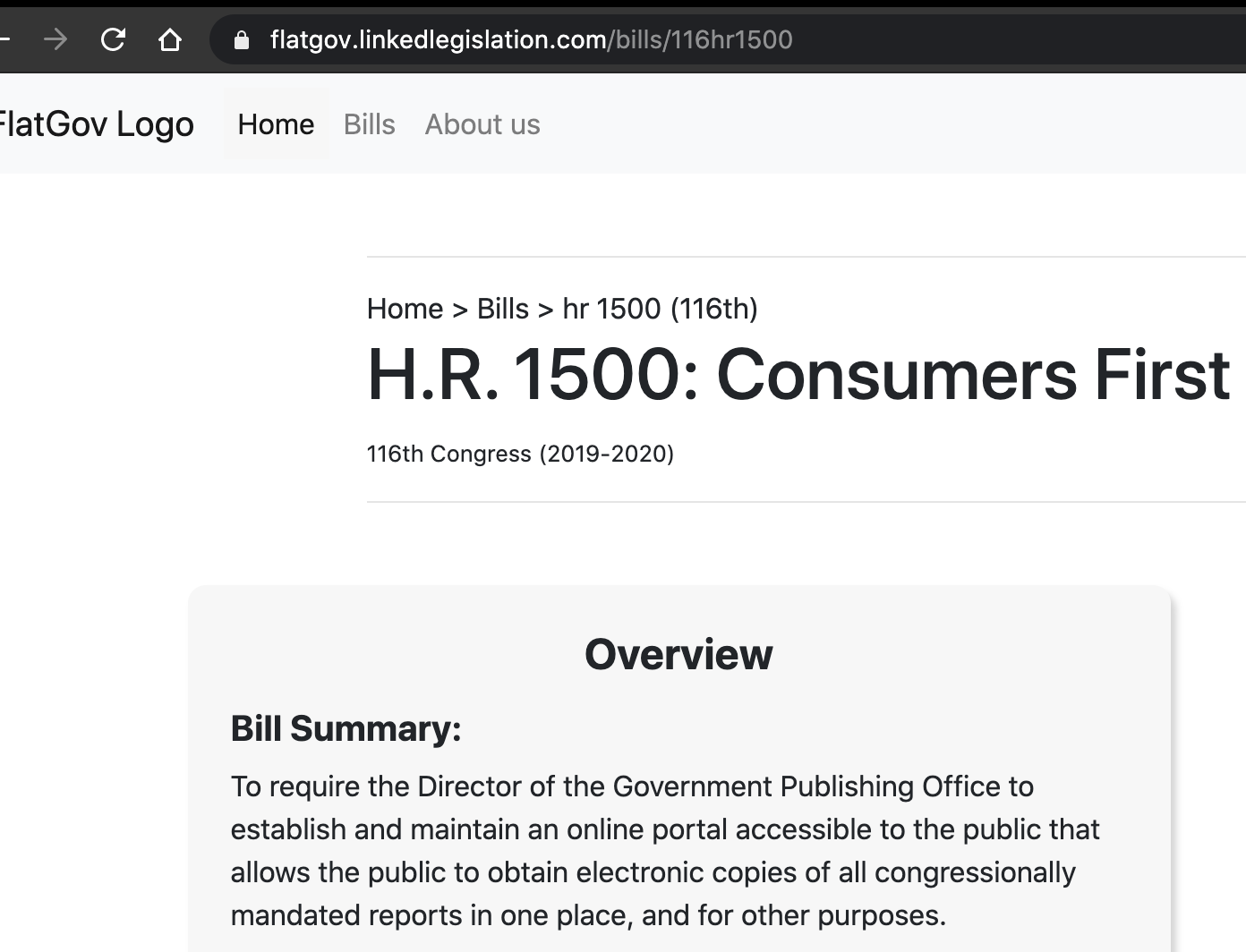 Bill summary should be a small description instead of a 