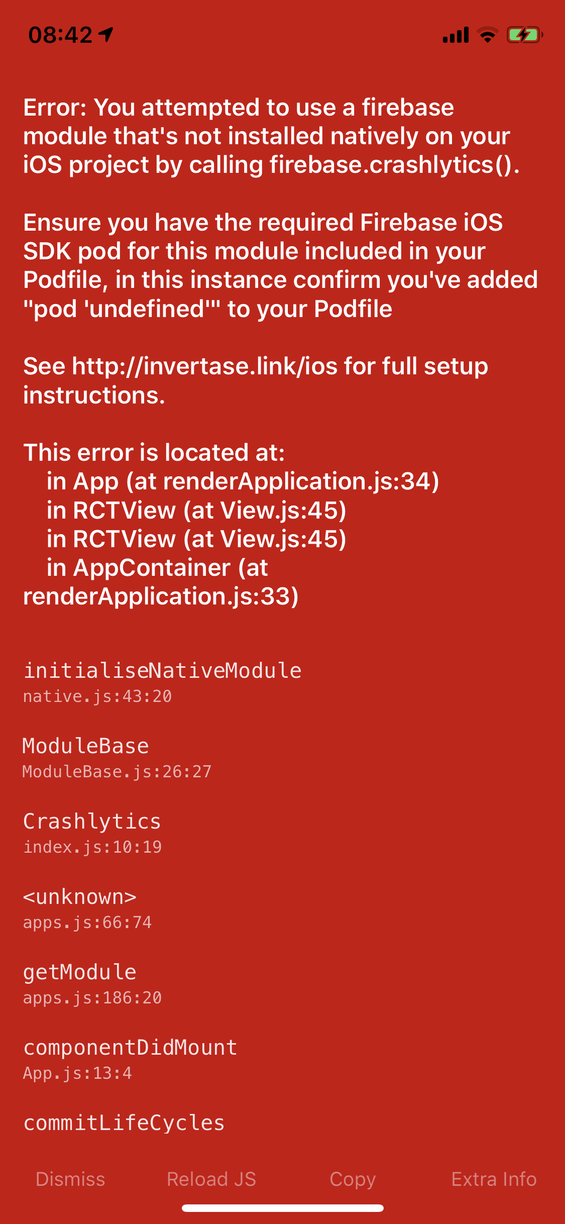 🔥 Crashlytics module not natively installed · Issue #1964 · invertase ...