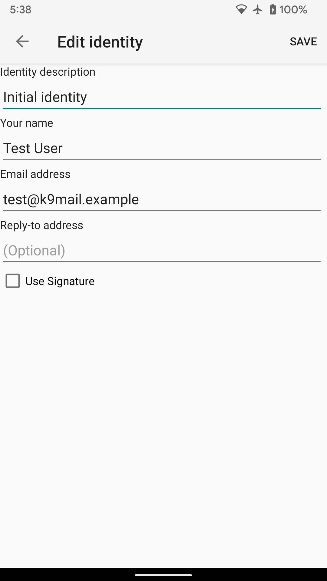 edit identity screen