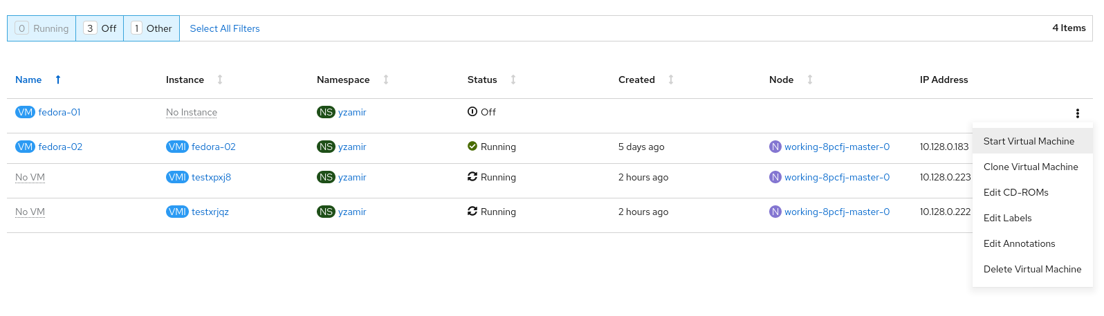 Virtual Machines · OKD