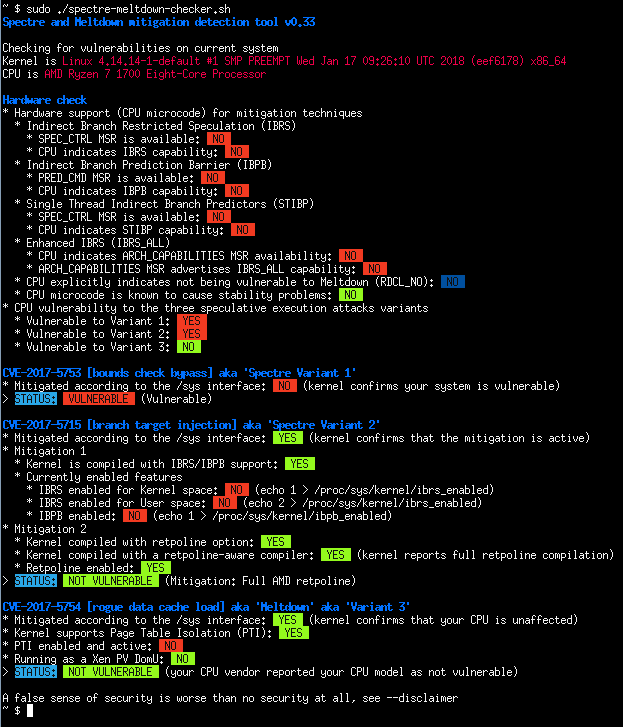 GitHub - speed47/spectre-meltdown-checker: Reptar, Downfall, Zenbleed,  ZombieLoad, RIDL, Fallout, Foreshadow, Spectre, Meltdown vulnerability/mitigation  checker for Linux & BSD