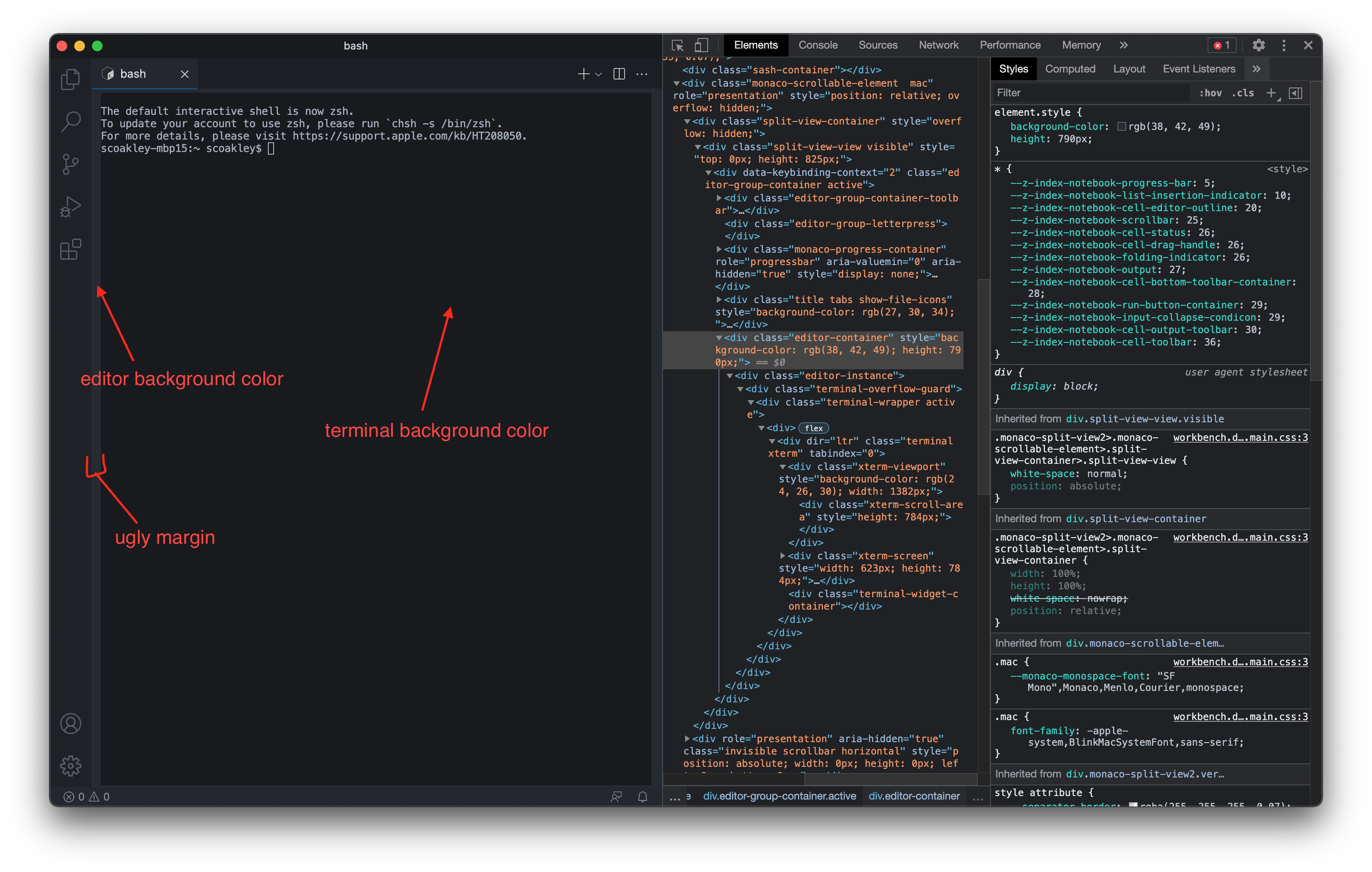 Terminal doesn't take editor background color into account · Issue ...