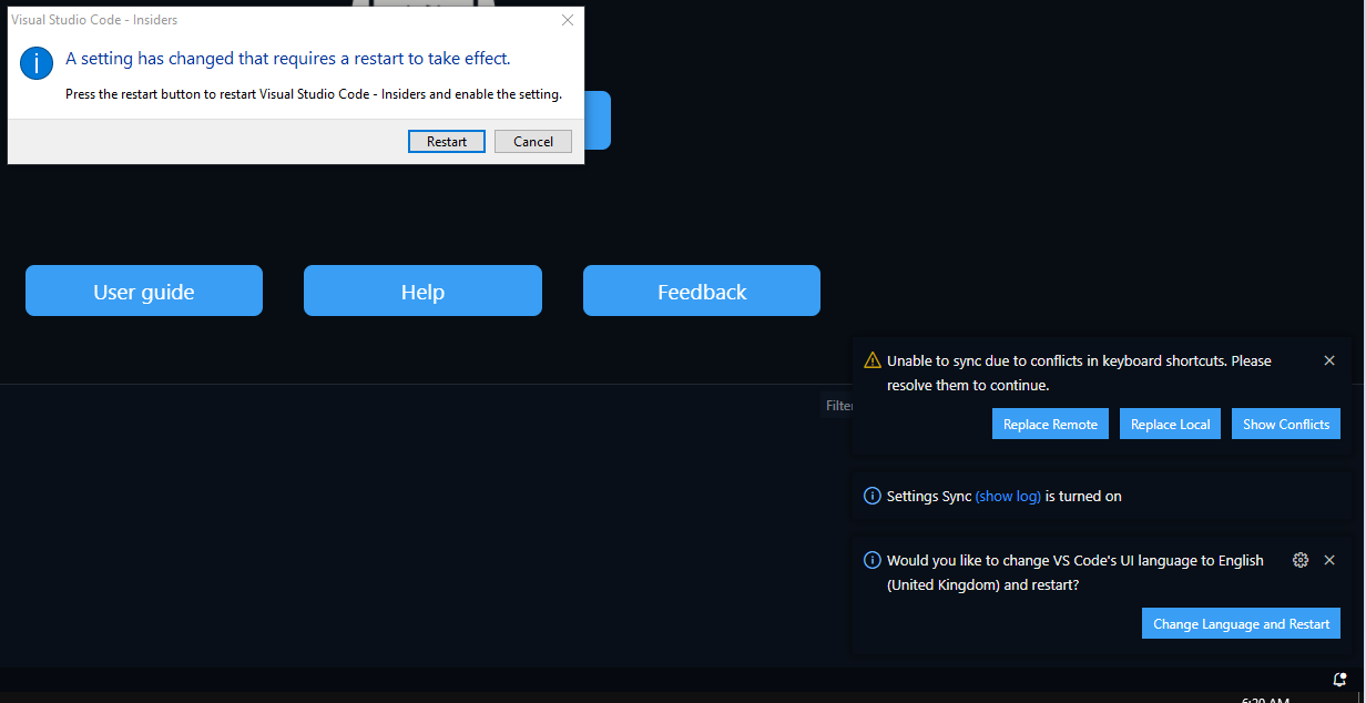 Delay restart prompt while settings sync is turning on · Issue #122132 ...