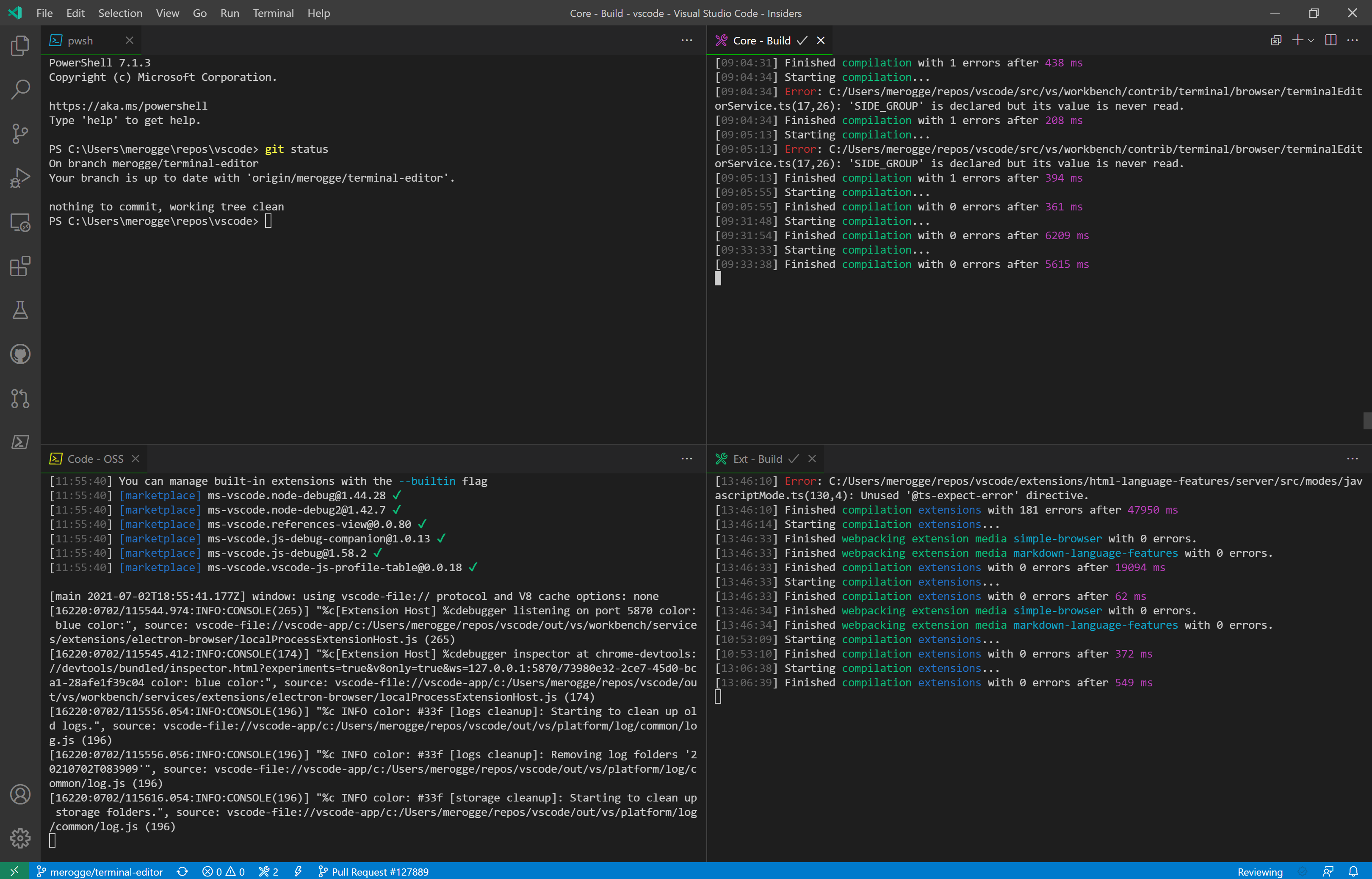 Omnidirectional terminal split · Issue #131658 · microsoft/vscode · GitHub