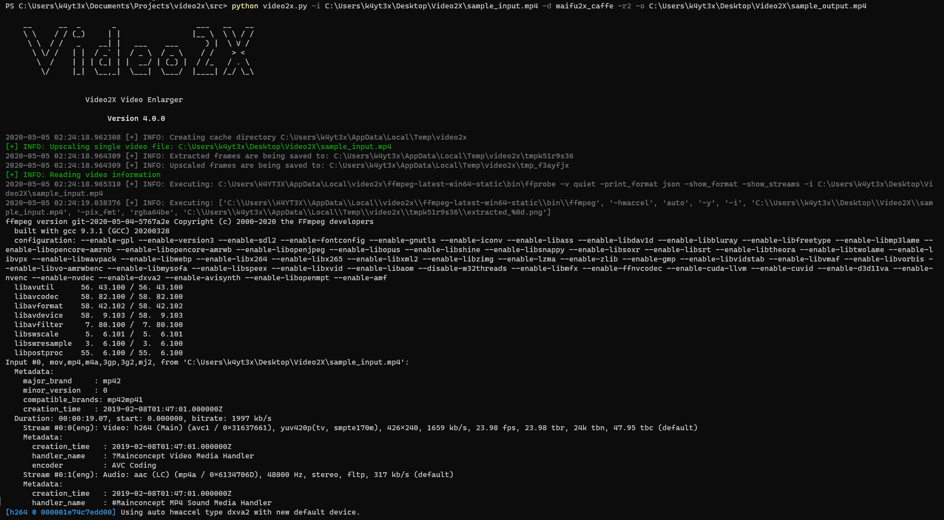 Video2X CLI Screenshot