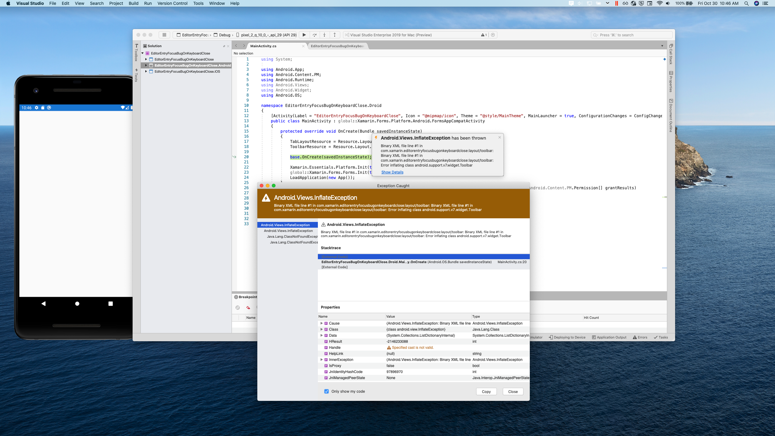 [Bug] Ambiguous Android.Views.InflateException when target android ...