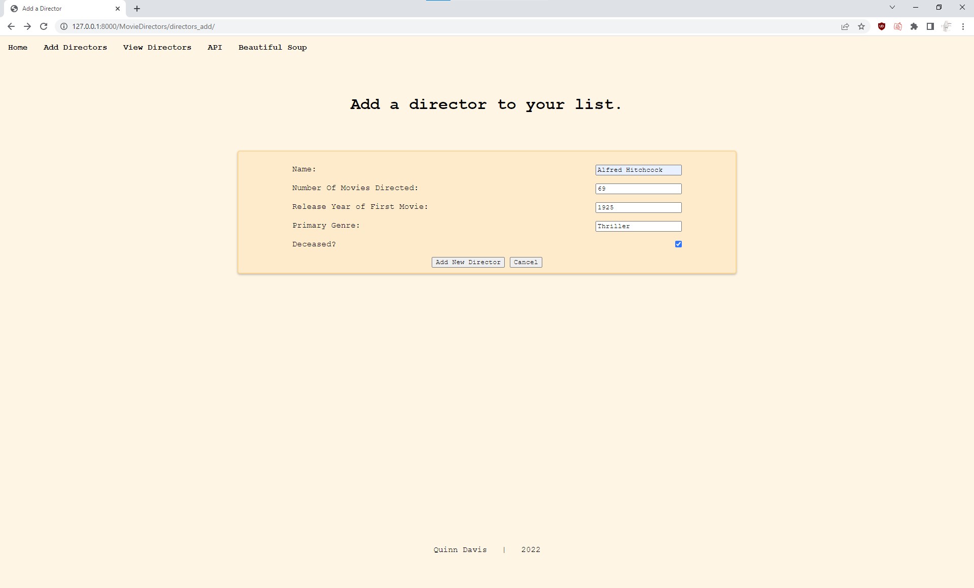GitHub - quinnrdavis/Python-Live-Project: A CRUD app developed with Django