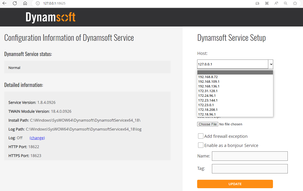 Dynamsoft Service IP config