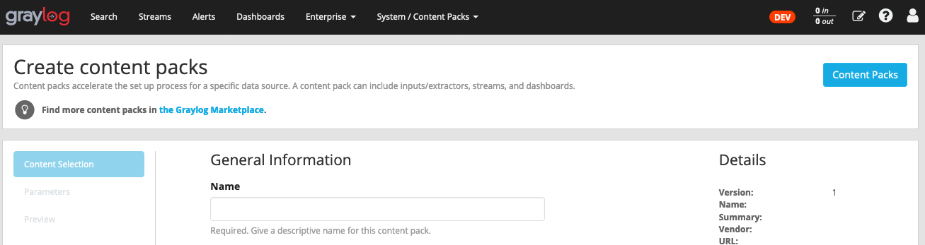 create content packs page