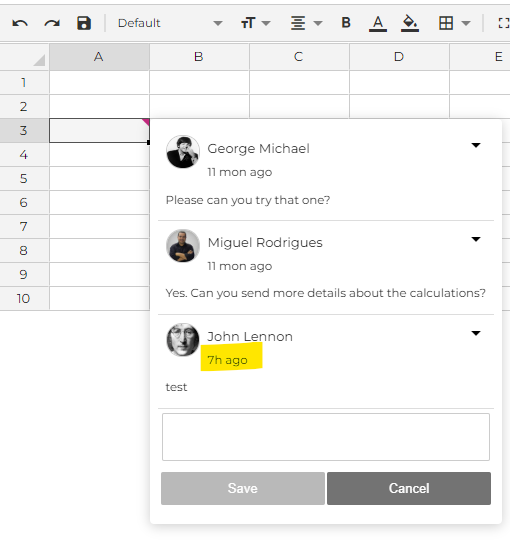 Comment extension shows inappropriate time issue 265 jspreadsheet