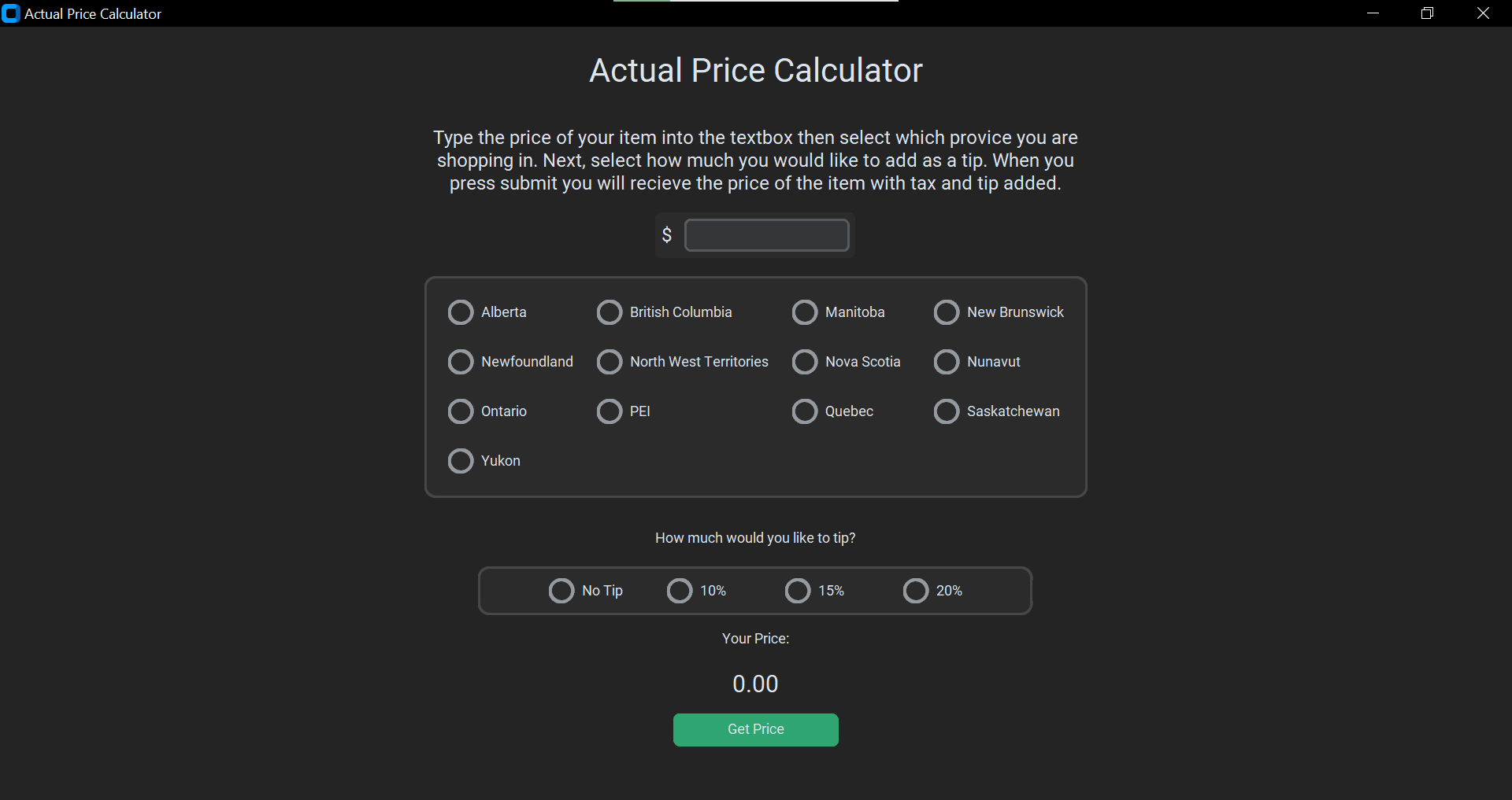 GitHub - bdchaput/Price-Calculator: An app that calculates the price of ...