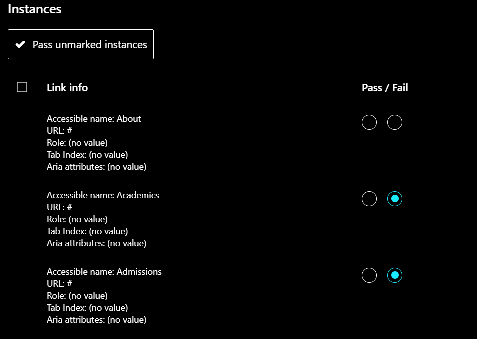 pass/fail radiobuttons in assessment don't show selected state (windows ...