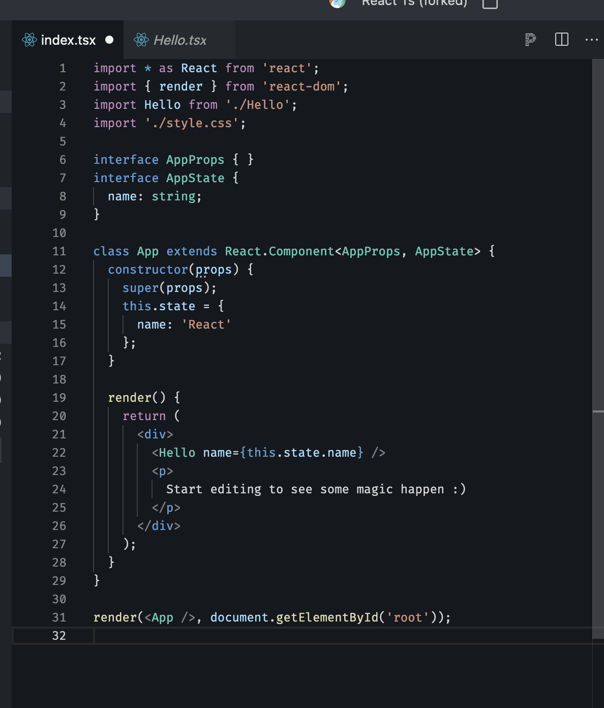 Creating a new React project: solve the annoying error at index.tsx ...