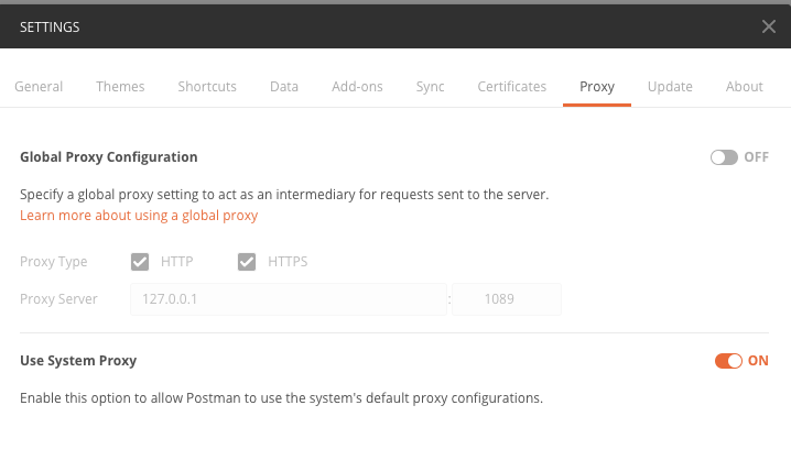 Configure Postman to use a proxy server