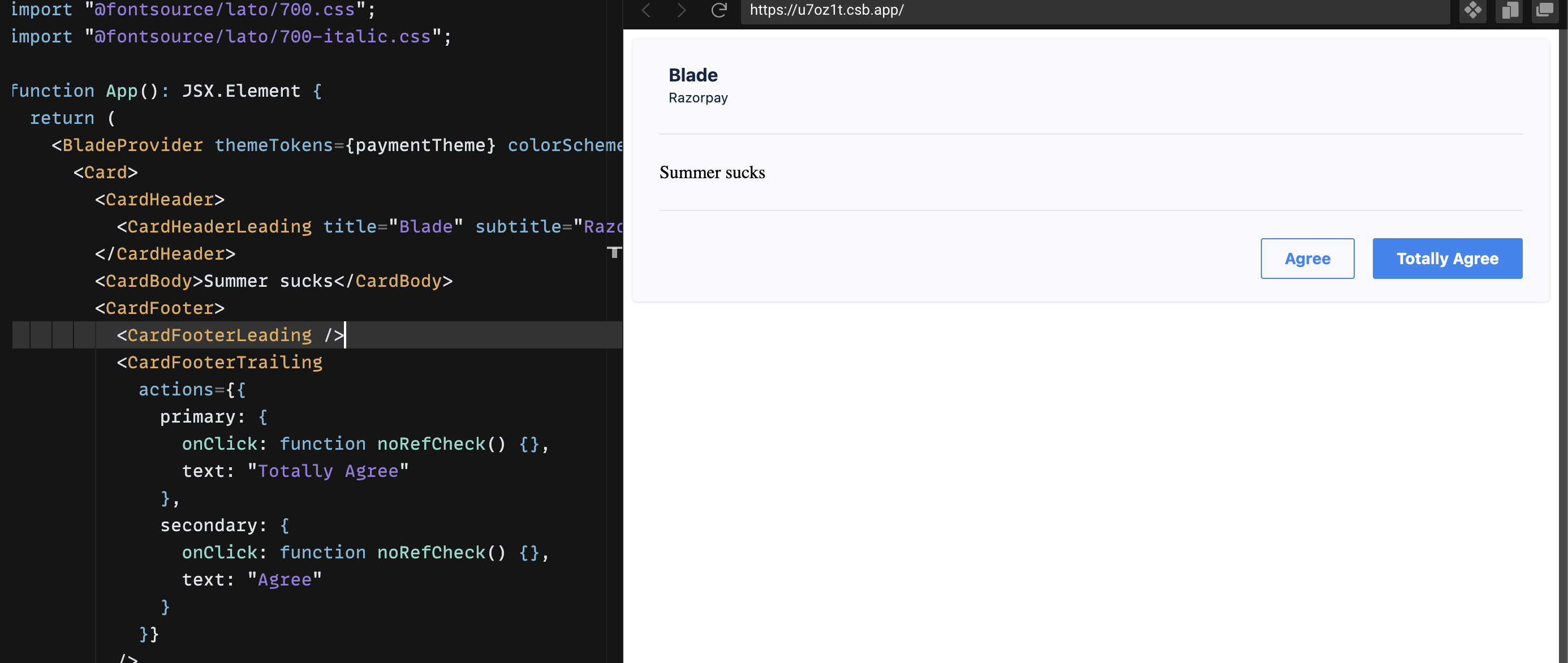 Bug: Issues in the Card component · Issue #1140 · razorpay/blade · GitHub