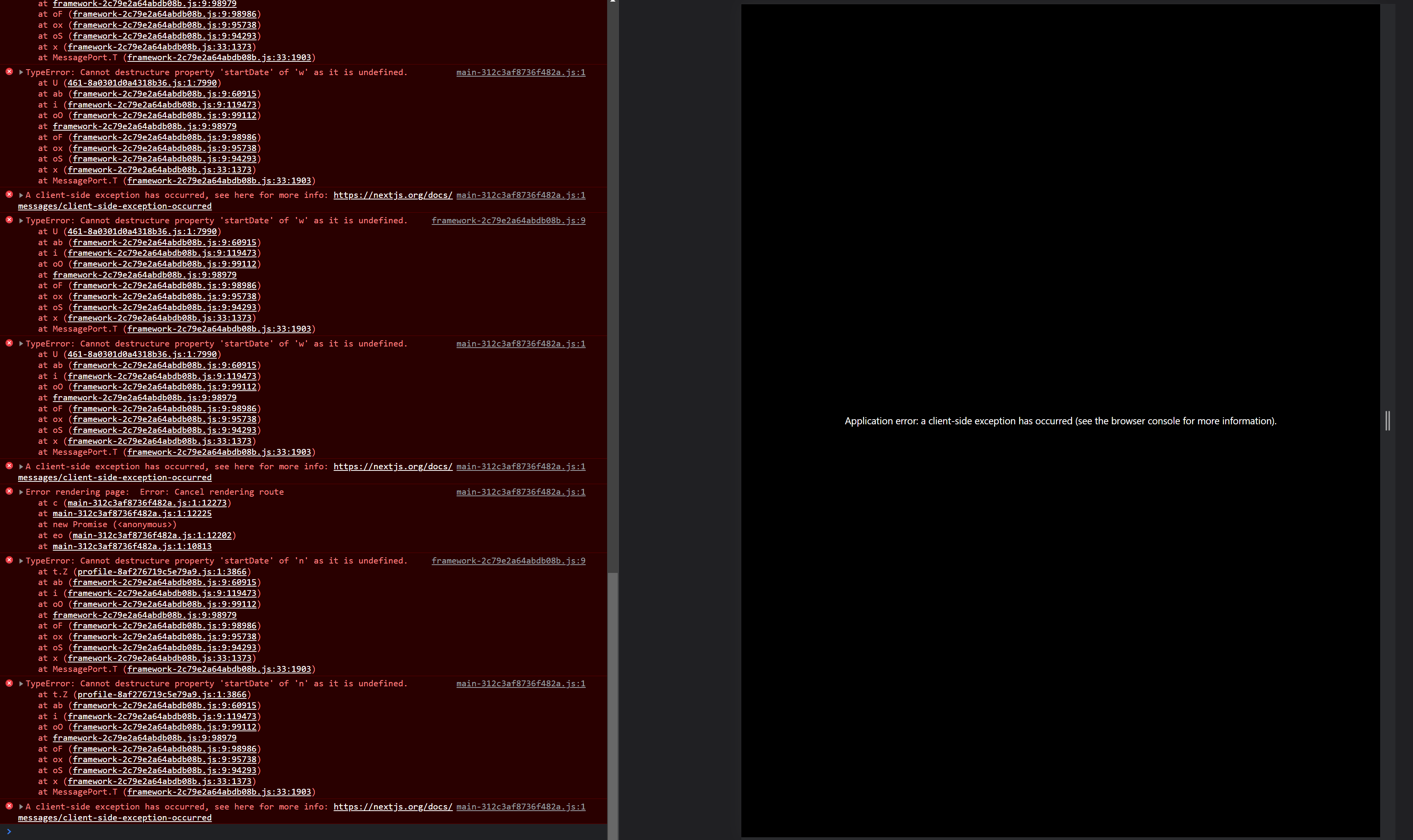 Error: Client Side Exception after setting data view to all time ...