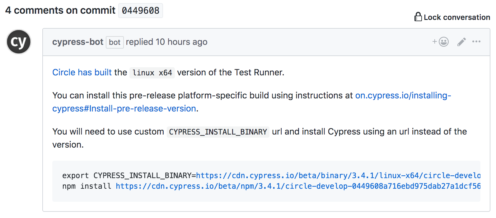 Comment on closed issues when building the test runner (pre-release ...