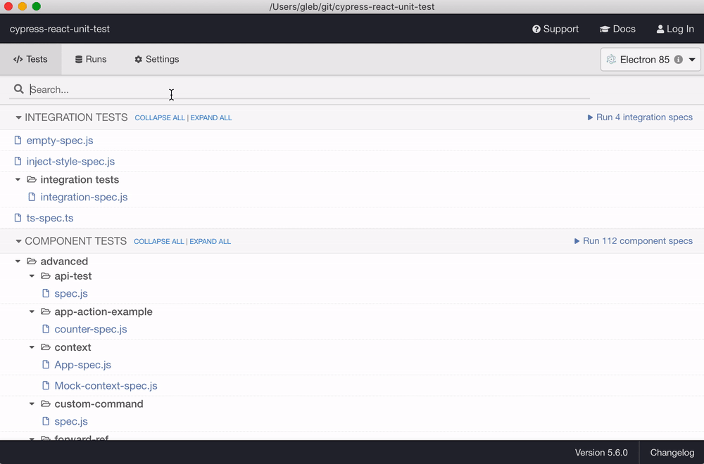 No possibility to run all component tests via "Run all specs" · Issue ...