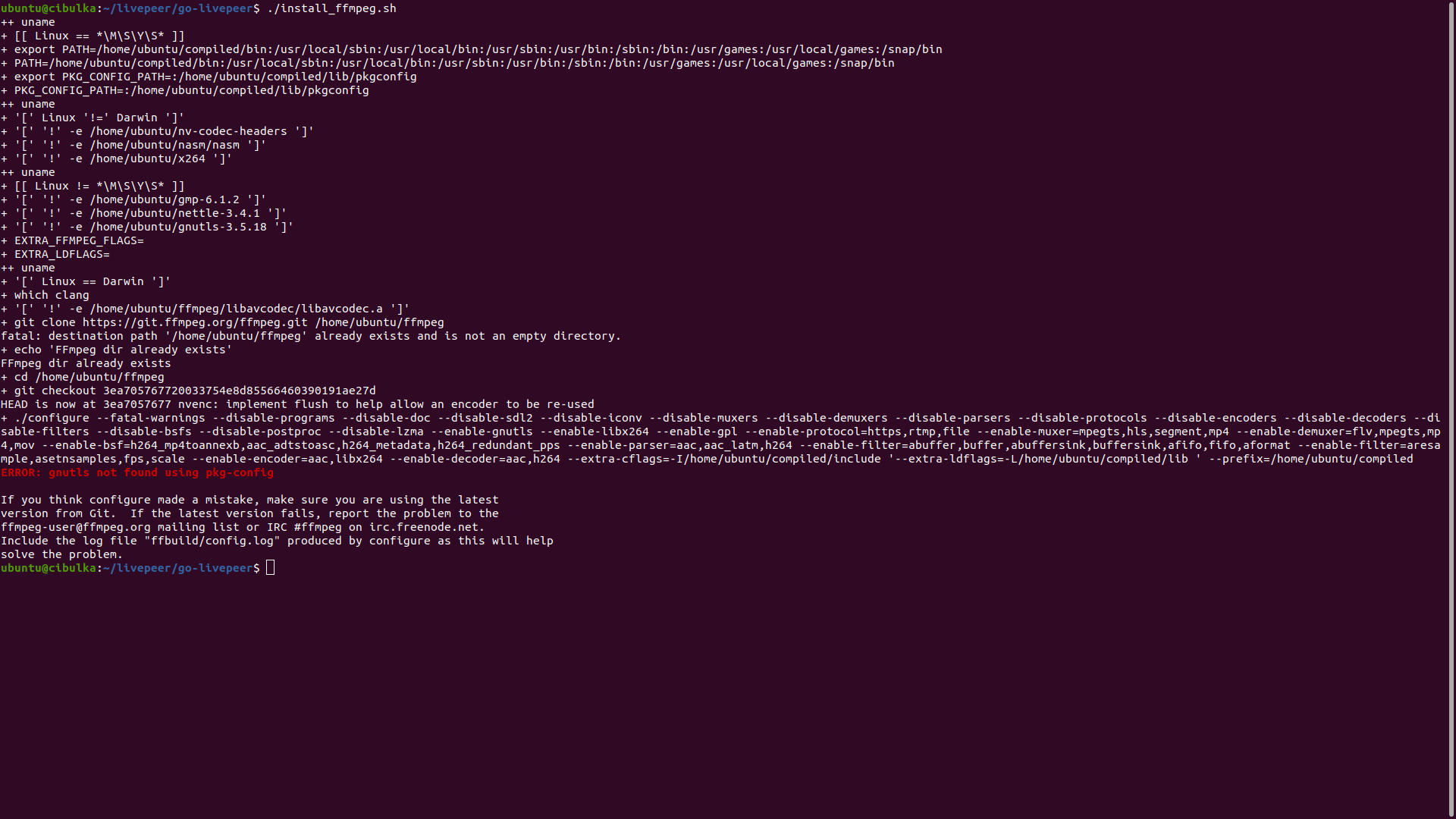 install_ffmpeg.sh fails with `ERROR: gnutls not found using pkg-config ...