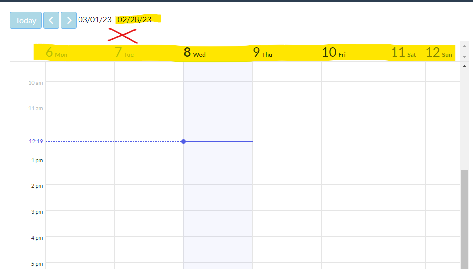 Week calendar issue : date displayed next to navigation button doesn't ...