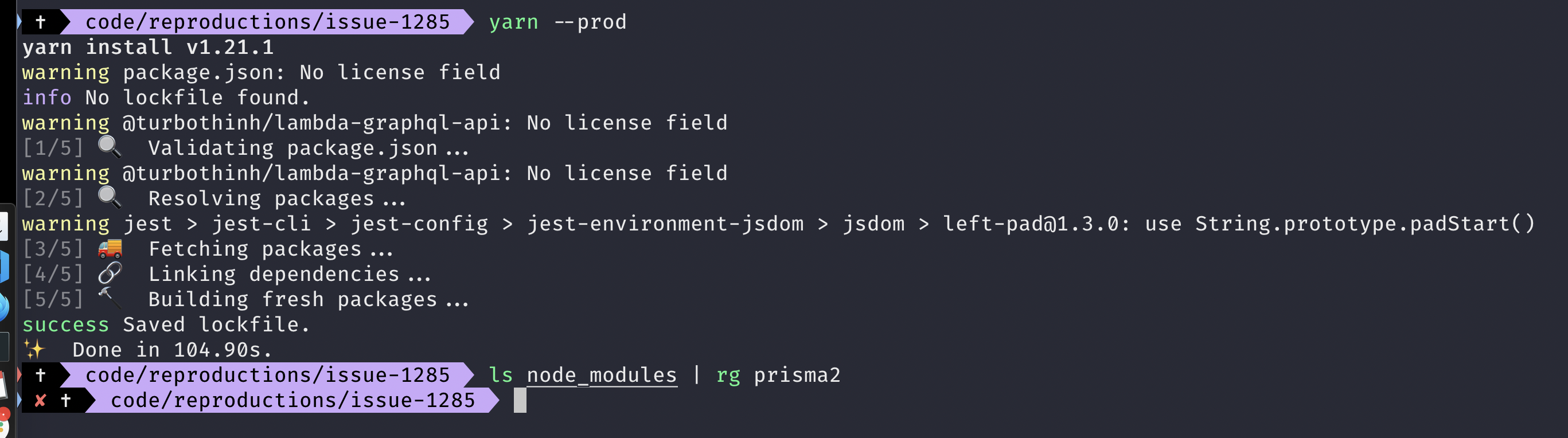 Prisma2 packages causes Yarn install devDependencies on prod · Issue