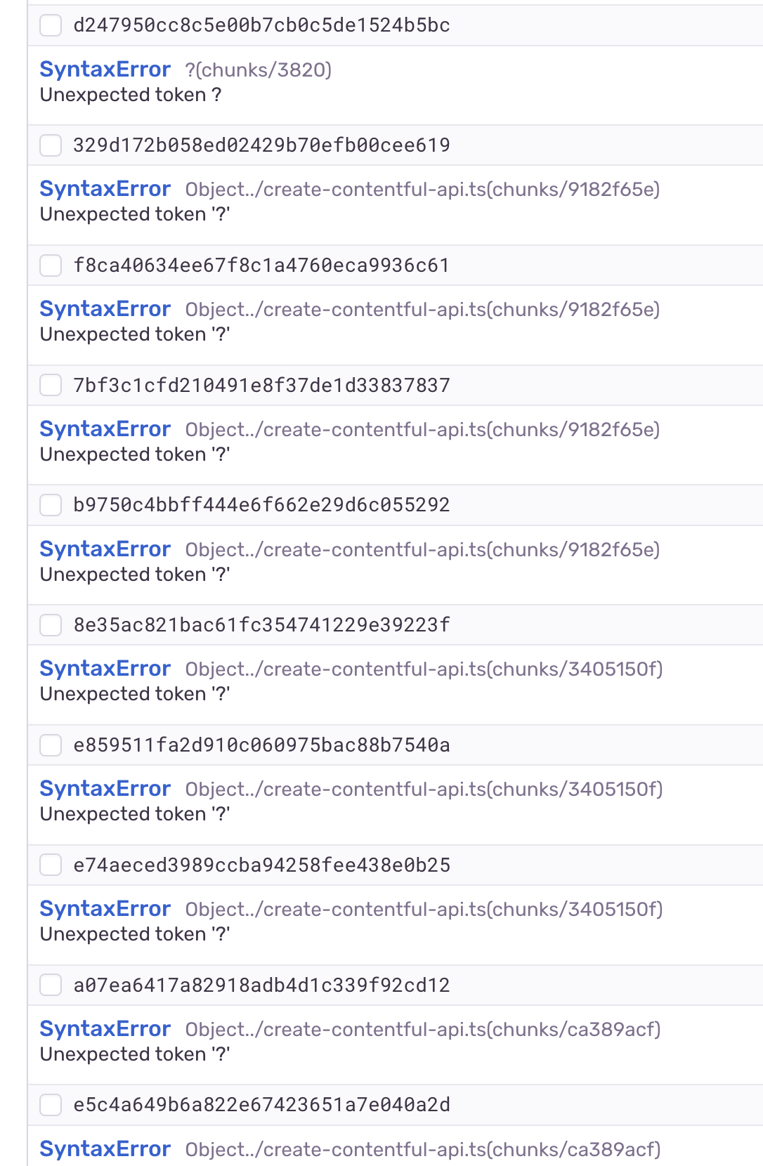 SyntaxError Unexpected token '?' in file create-contentful-api.ts ...