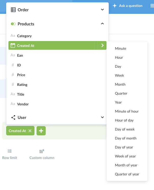 Default granularity of time columns on joined tables not showing up